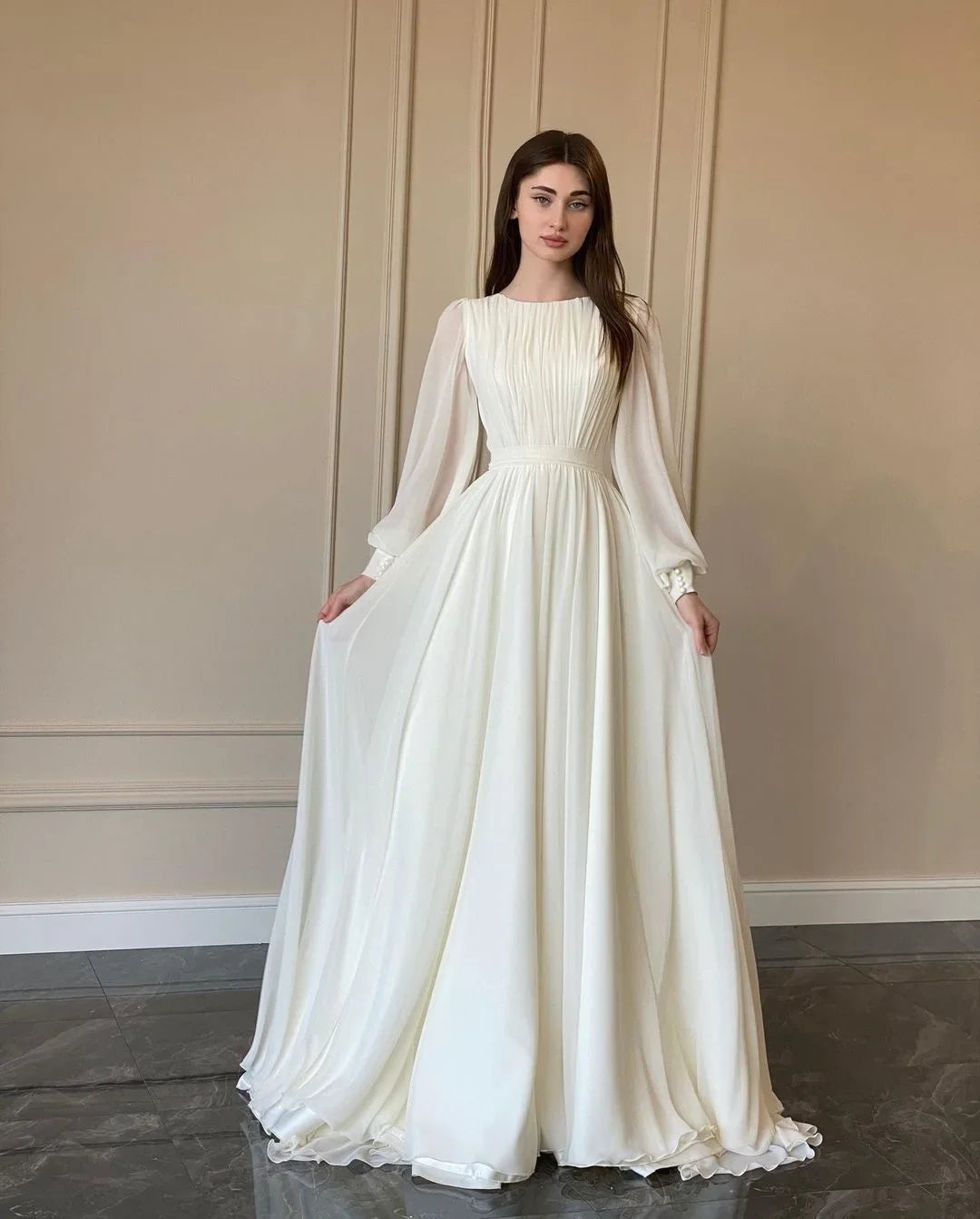 2025 Spring New Fashionable Palace Style French White Double Layered Chiffon Grand Swing Princess Fairy Dress Long Skirt Dress
